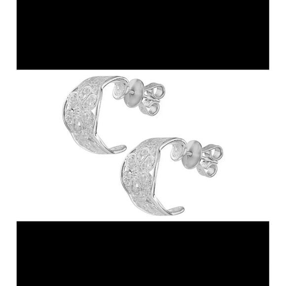 NEW~Gorgeous Artisan Crafted .925 Sterling Silver "J" Style Half Hoop Earrings - Picture 2 of 5